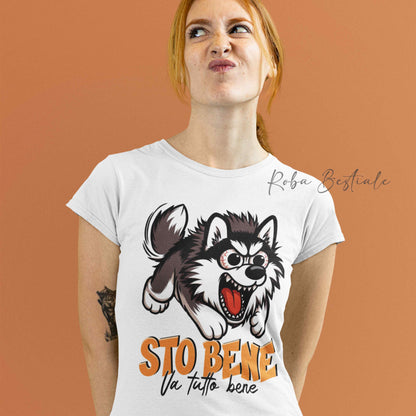 T-Shirt BONKERS - STO BENE - ALASKAN MALAMUTE Grigio - Uomo o Donna - dalla XS alla 5XL