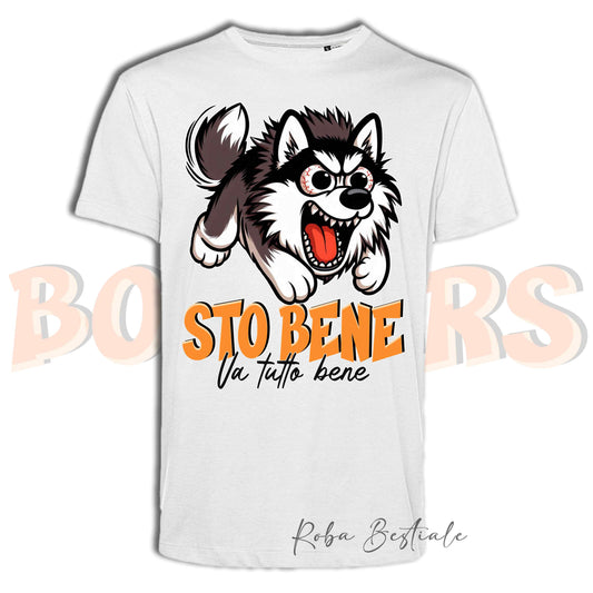 T-Shirt BONKERS - STO BENE - ALASKAN MALAMUTE Grigio - Uomo o Donna - dalla XS alla 5XL
