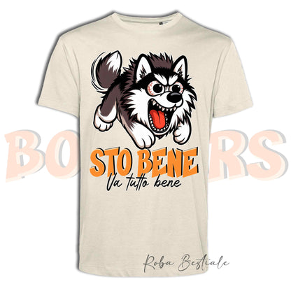 T-Shirt BONKERS - STO BENE - ALASKAN MALAMUTE Grigio - Uomo o Donna - dalla XS alla 5XL