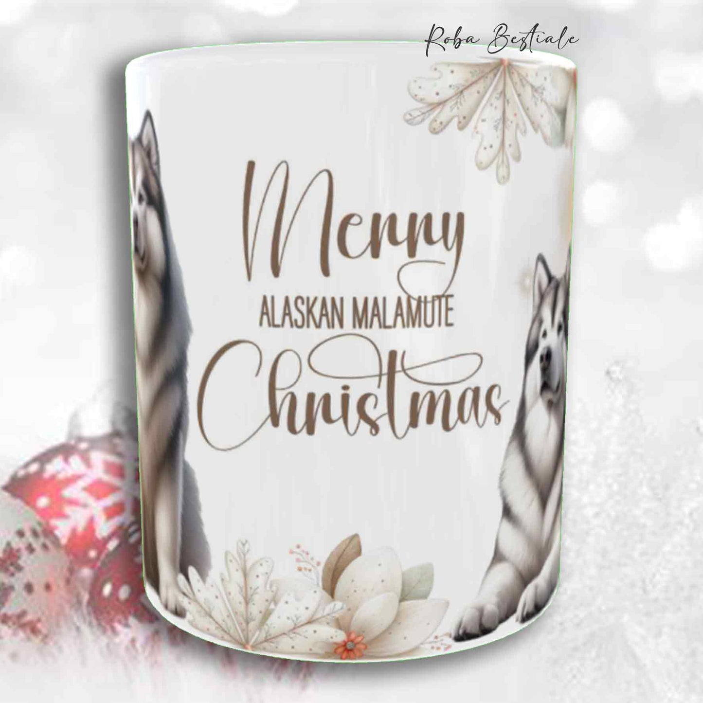 Tazza COZY WINTER - ALASKAN MALAMUTE Grigio Chiaro - In Ceramica, con manico color Oro - 330 ml
