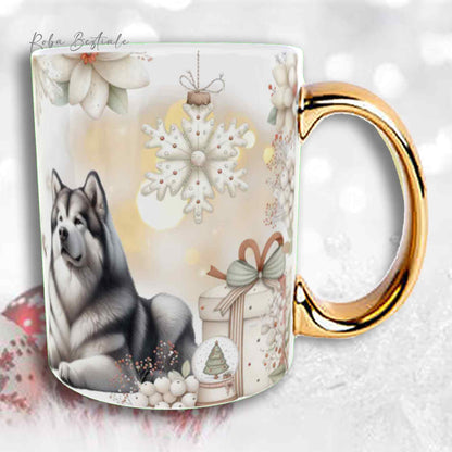 Tazza COZY WINTER - ALASKAN MALAMUTE Grigio Chiaro - In Ceramica, con manico color Oro - 330 ml