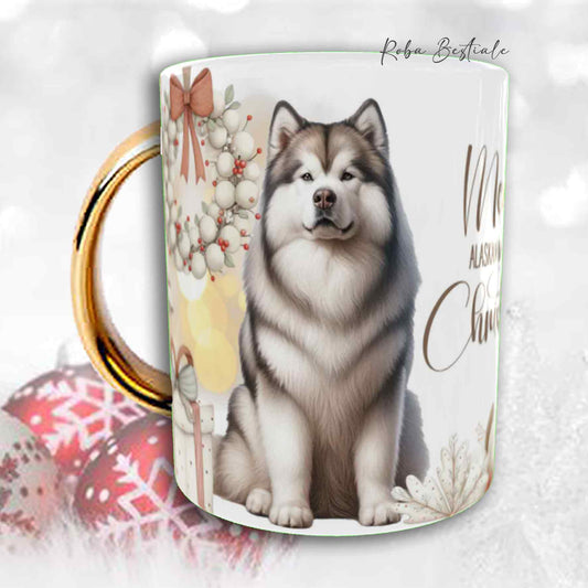 Tazza COZY WINTER - ALASKAN MALAMUTE Grigio Chiaro - In Ceramica, con manico color Oro - 330 ml