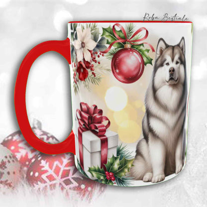 Tazza VINTAGE WINTER - ALASKAN MALAMUTE Grigio Chiaro - In Ceramica, con dettagli Rossi - 330 ml