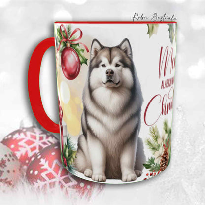 Tazza VINTAGE WINTER - ALASKAN MALAMUTE Grigio Chiaro - In Ceramica, con dettagli Rossi - 330 ml