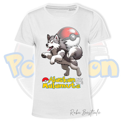 T-Shirt POKEMON - ALASKAN MALAMUTE Grigio Chiaro - Uomo o Donna - Bianca, Nera o Beige - dalla XS alla 5XL