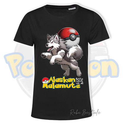 T-Shirt POKEMON - ALASKAN MALAMUTE Grigio Chiaro - Uomo o Donna - Bianca, Nera o Beige - dalla XS alla 5XL