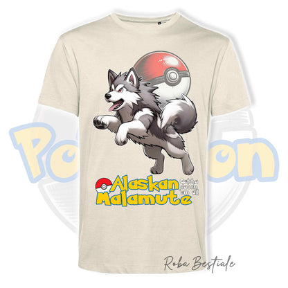 T-Shirt POKEMON - ALASKAN MALAMUTE Grigio Chiaro - Uomo o Donna - Bianca, Nera o Beige - dalla XS alla 5XL
