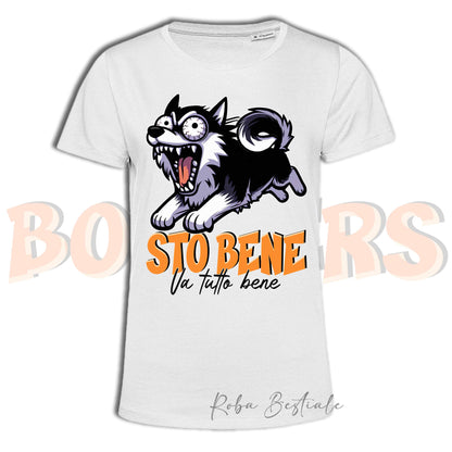 T-Shirt BONKERS - STO BENE - ALASKAN MALAMUTE Nero - Uomo o Donna - dalla XS alla 5XL