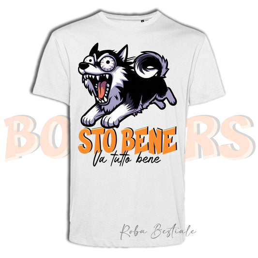 T-Shirt BONKERS - STO BENE - ALASKAN MALAMUTE Nero - Uomo o Donna - dalla XS alla 5XL