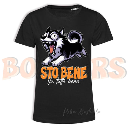T-Shirt BONKERS - STO BENE - ALASKAN MALAMUTE Nero - Uomo o Donna - dalla XS alla 5XL