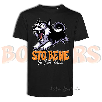 T-Shirt BONKERS - STO BENE - ALASKAN MALAMUTE Nero - Uomo o Donna - dalla XS alla 5XL