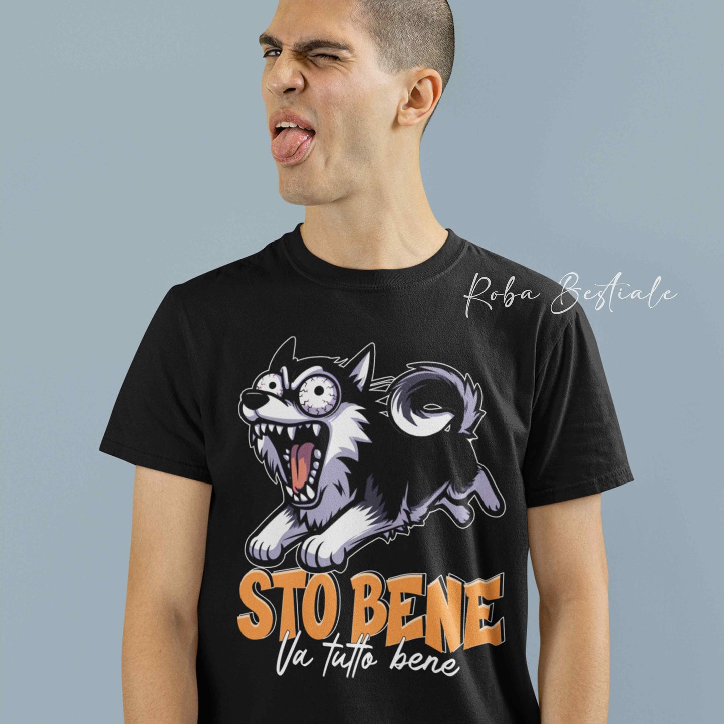 T-Shirt BONKERS - STO BENE - ALASKAN MALAMUTE Nero - Uomo o Donna - dalla XS alla 5XL
