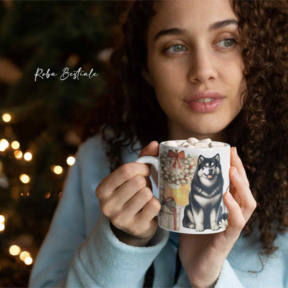 Tazza COZY WINTER - ALASKAN MALAMUTE Nero - In Ceramica, con manico color Oro - 330 ml