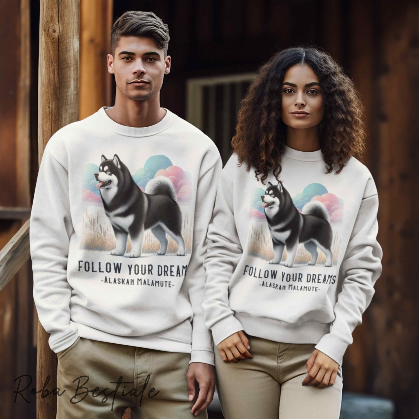 Felpa QUOTES "DREAM" - ALASKAN MALAMUTE Nero - Girocollo, Unisex - Off White, Bianca o Grigia - dalla XS alla 3XL
