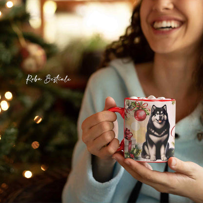 Tazza VINTAGE WINTER - ALASKAN MALAMUTE Nero - In Ceramica, con dettagli Rossi - 330 ml