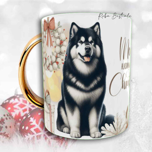 Tazza COZY WINTER - ALASKAN MALAMUTE Nero - In Ceramica, con manico color Oro - 330 ml