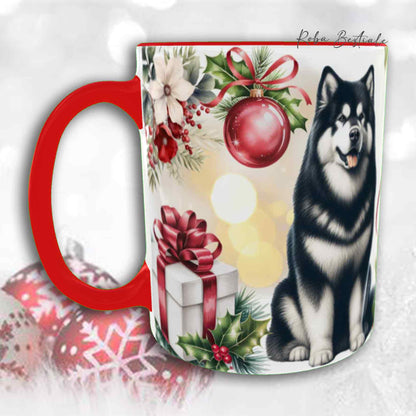 Tazza VINTAGE WINTER - ALASKAN MALAMUTE Nero - In Ceramica, con dettagli Rossi - 330 ml