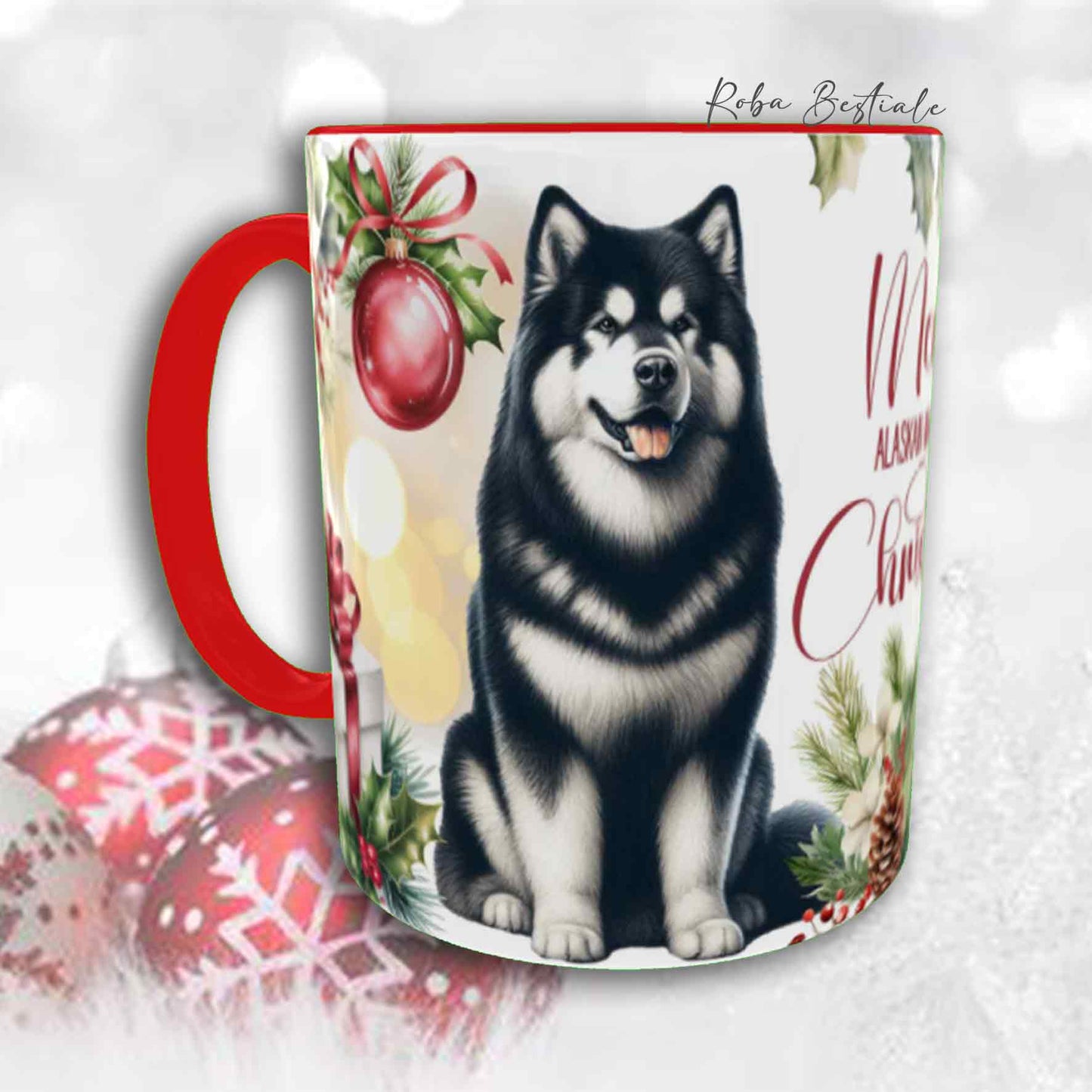Tazza VINTAGE WINTER - ALASKAN MALAMUTE Nero - In Ceramica, con dettagli Rossi - 330 ml