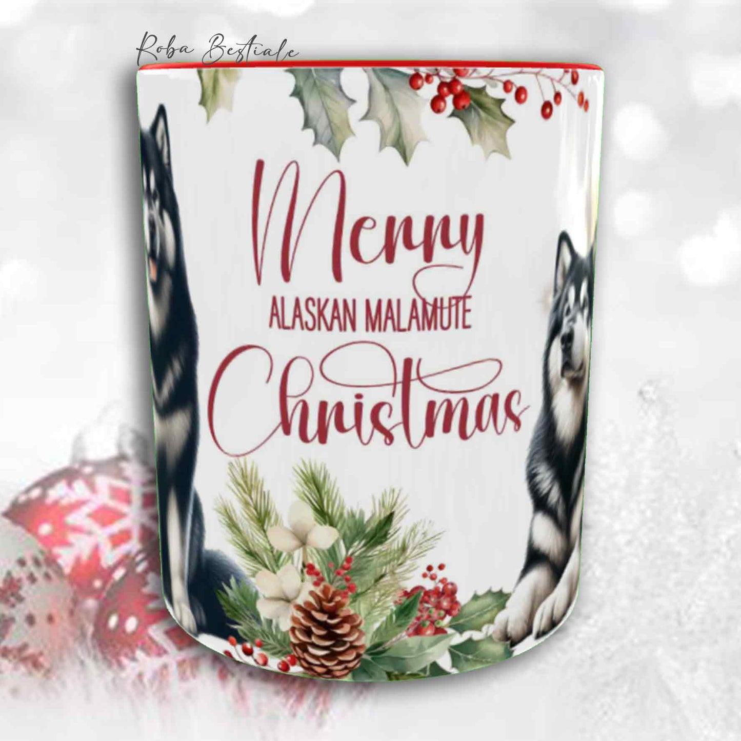Tazza VINTAGE WINTER - ALASKAN MALAMUTE Nero - In Ceramica, con dettagli Rossi - 330 ml