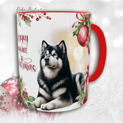 Tazza VINTAGE WINTER - ALASKAN MALAMUTE Nero - In Ceramica, con dettagli Rossi - 330 ml