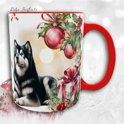 Tazza VINTAGE WINTER - ALASKAN MALAMUTE Nero - In Ceramica, con dettagli Rossi - 330 ml