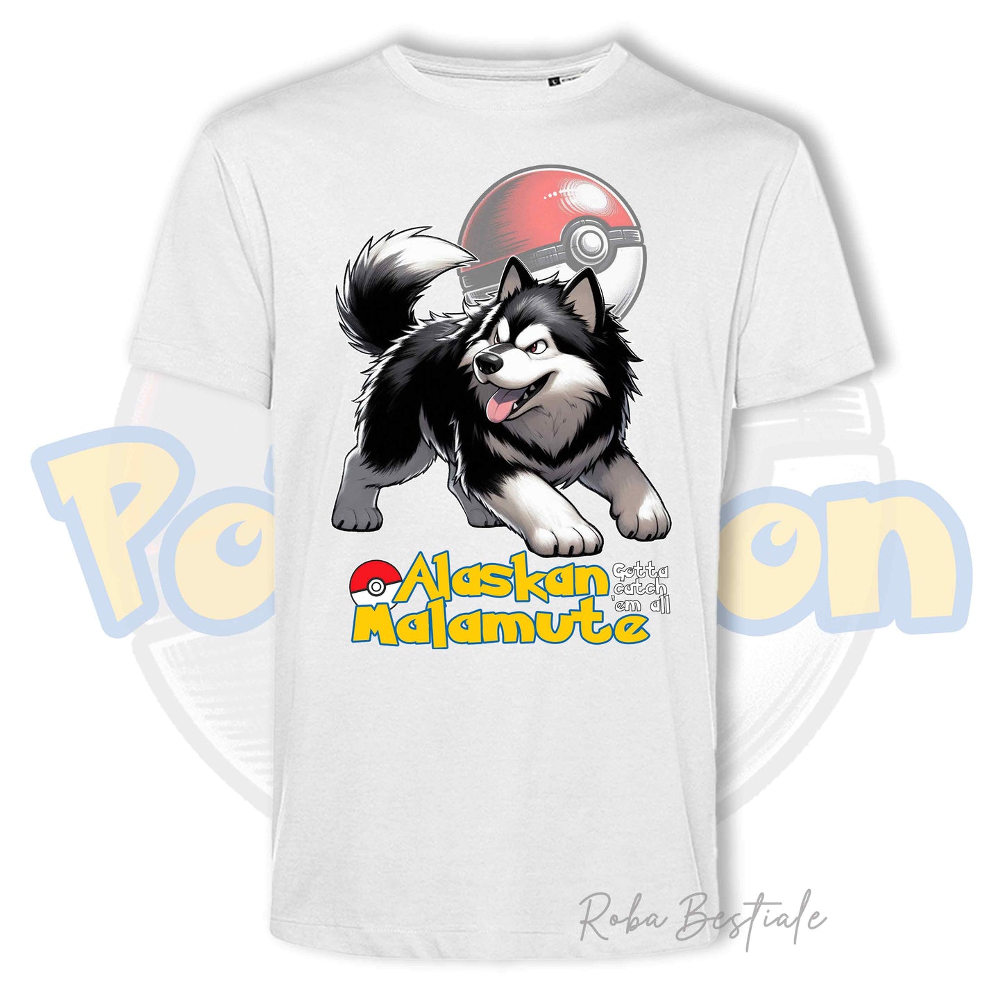 T-Shirt POKEMON - ALASKAN MALAMUTE Nero - Uomo o Donna - Bianca, Nera o Beige - dalla XS alla 5XL