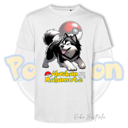T-Shirt POKEMON - ALASKAN MALAMUTE Nero - Uomo o Donna - Bianca, Nera o Beige - dalla XS alla 5XL