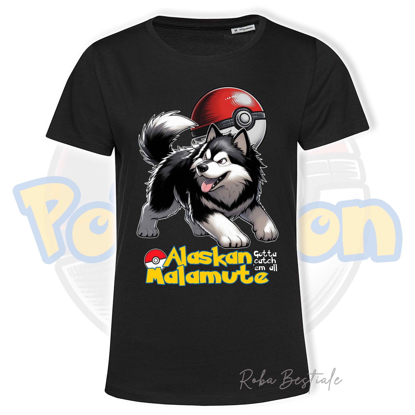 T-Shirt POKEMON - ALASKAN MALAMUTE Nero - Uomo o Donna - Bianca, Nera o Beige - dalla XS alla 5XL