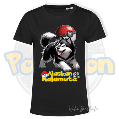 T-Shirt POKEMON - ALASKAN MALAMUTE Nero - Uomo o Donna - Bianca, Nera o Beige - dalla XS alla 5XL