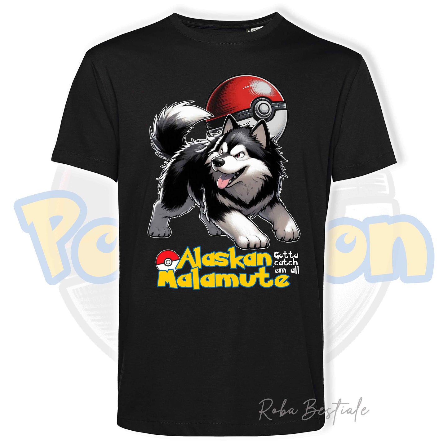 T-Shirt POKEMON - ALASKAN MALAMUTE Nero - Uomo o Donna - Bianca, Nera o Beige - dalla XS alla 5XL