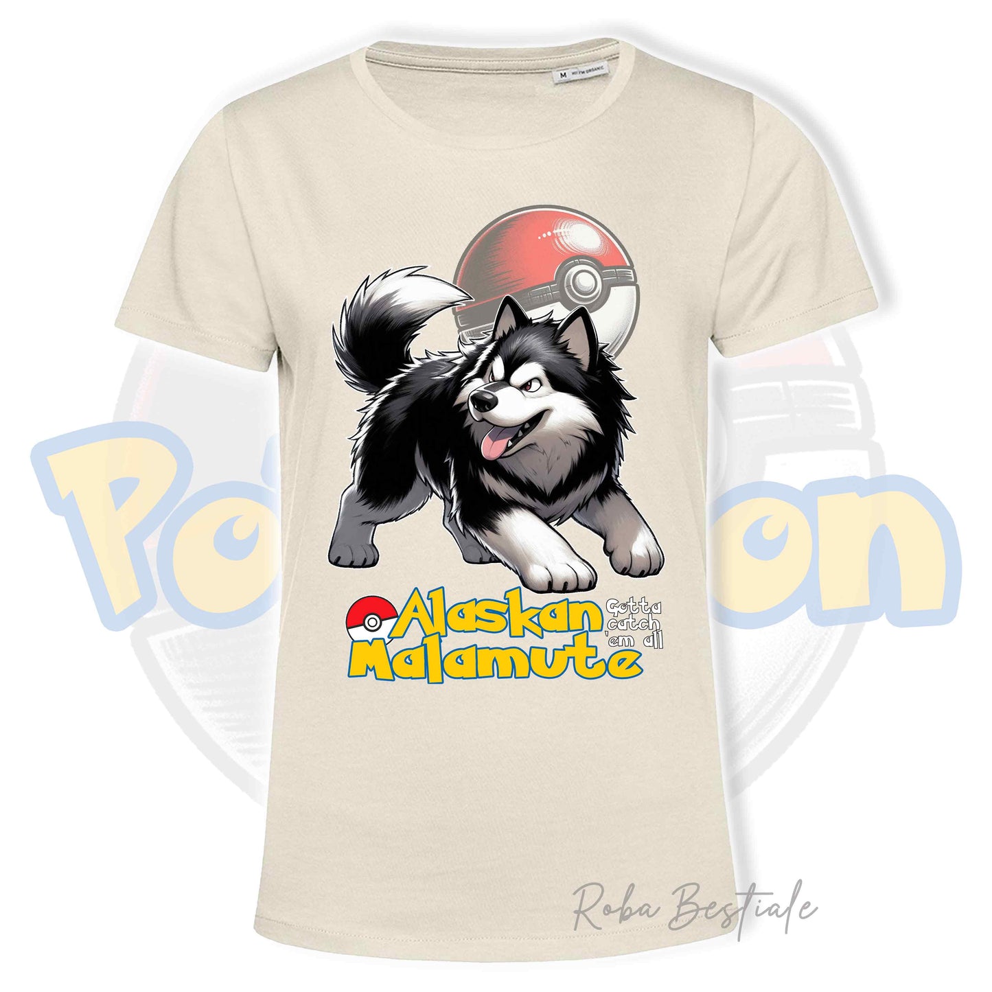 T-Shirt POKEMON - ALASKAN MALAMUTE Nero - Uomo o Donna - Bianca, Nera o Beige - dalla XS alla 5XL