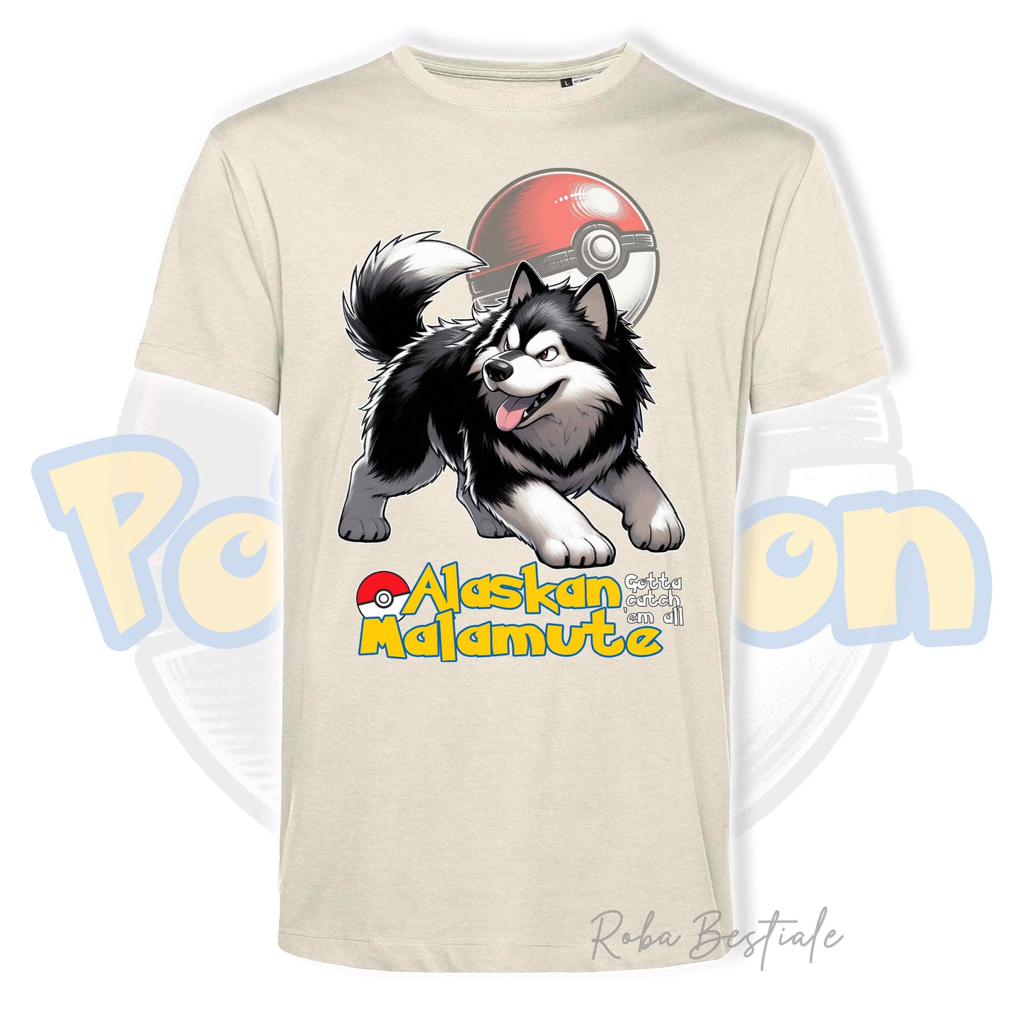 T-Shirt POKEMON - ALASKAN MALAMUTE Nero - Uomo o Donna - Bianca, Nera o Beige - dalla XS alla 5XL