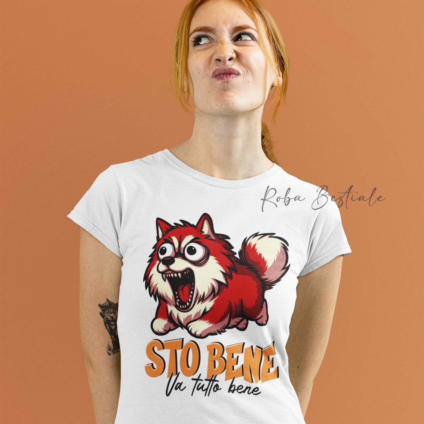 T-Shirt BONKERS - STO BENE - ALASKAN MALAMUTE Rosso - Uomo o Donna - dalla XS alla 5XL