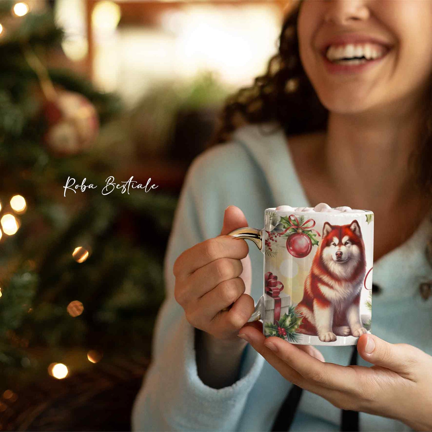 Tazza VINTAGE WINTER - ALASKAN MALAMUTE Rosso - In Ceramica, con dettagli Rossi - 330 ml