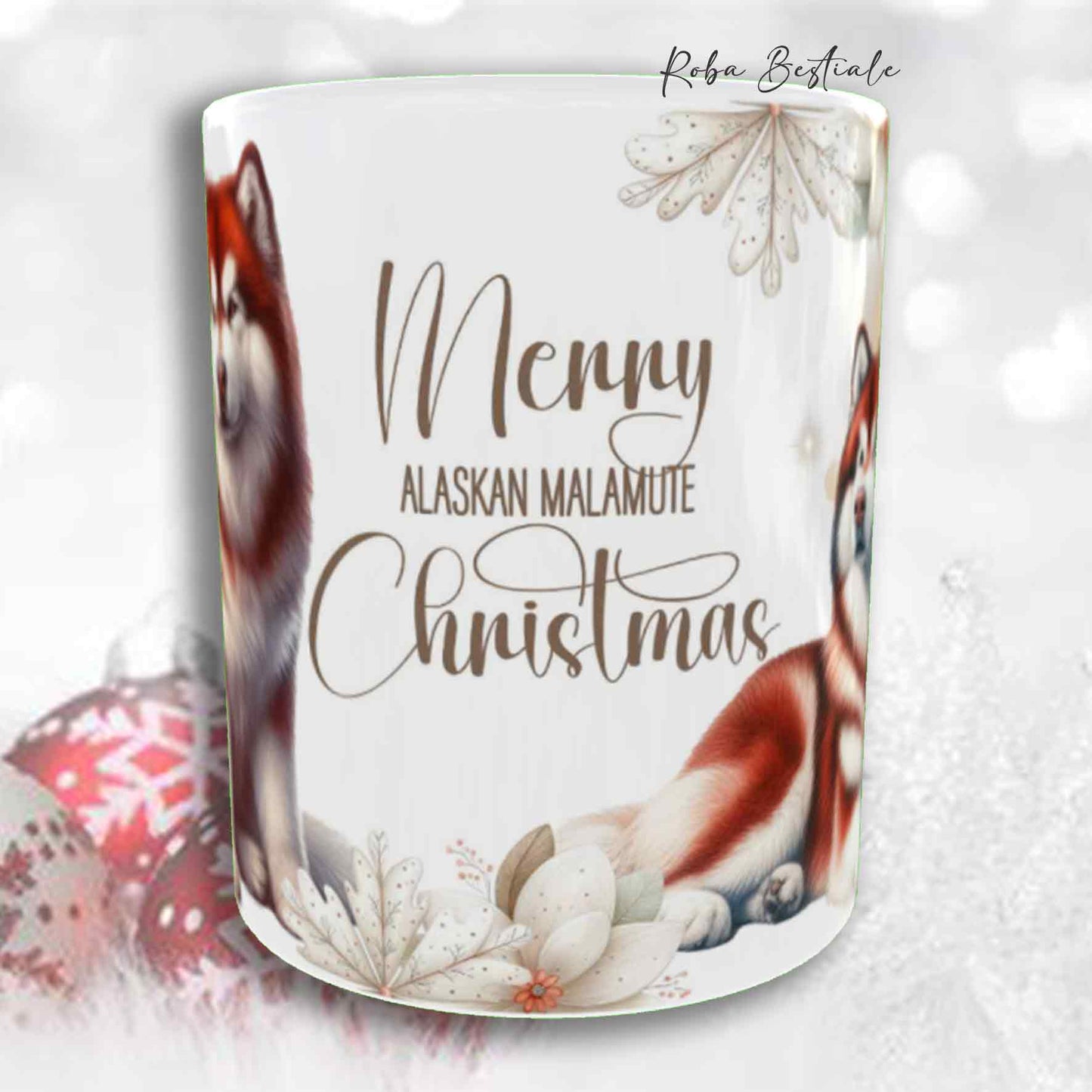 Tazza COZY WINTER - ALASKAN MALAMUTE Rosso - In Ceramica, con manico color Oro - 330 ml