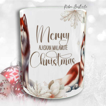 Tazza COZY WINTER - ALASKAN MALAMUTE Rosso - In Ceramica, con manico color Oro - 330 ml