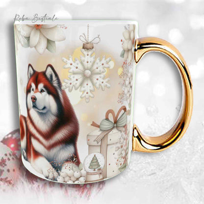 Tazza COZY WINTER - ALASKAN MALAMUTE Rosso - In Ceramica, con manico color Oro - 330 ml