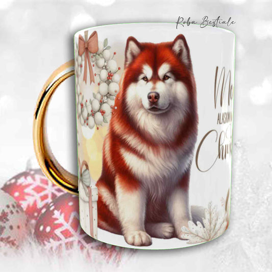 Tazza COZY WINTER - ALASKAN MALAMUTE Rosso - In Ceramica, con manico color Oro - 330 ml