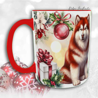 Tazza VINTAGE WINTER - ALASKAN MALAMUTE Rosso - In Ceramica, con dettagli Rossi - 330 ml