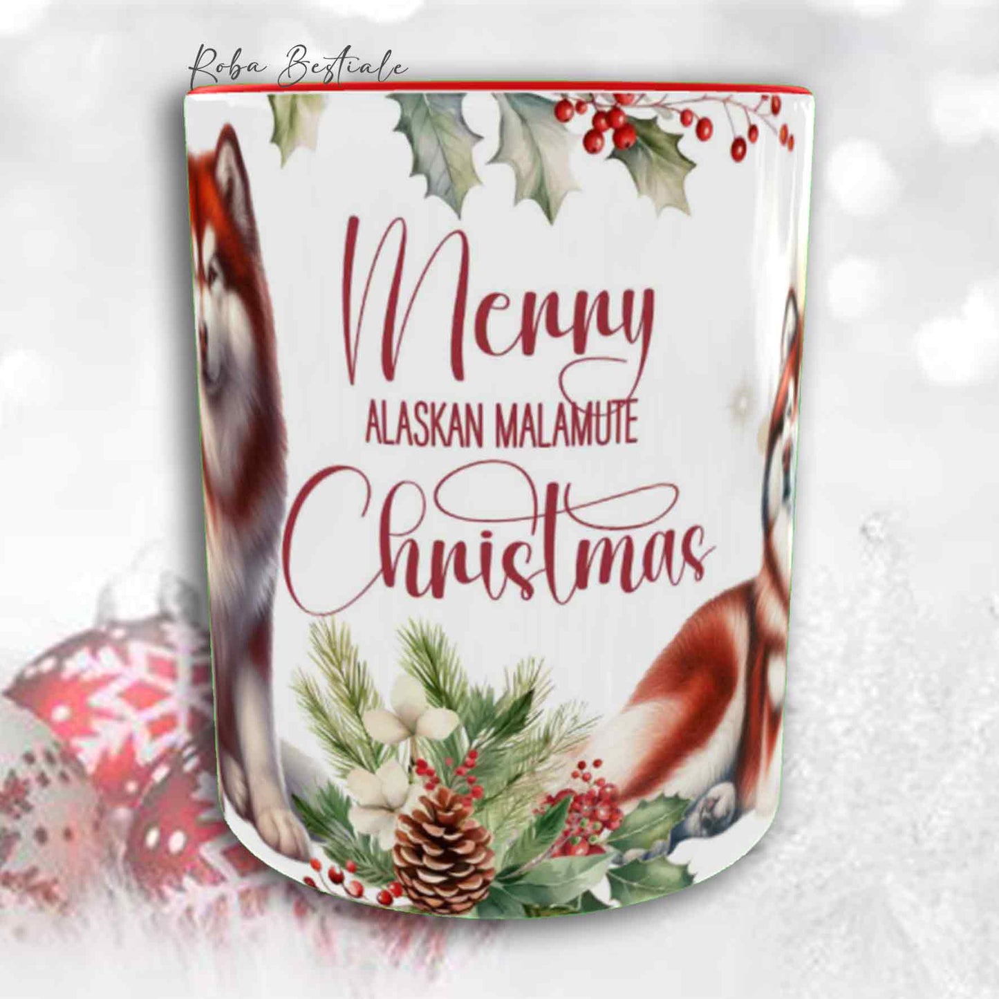 Tazza VINTAGE WINTER - ALASKAN MALAMUTE Rosso - In Ceramica, con dettagli Rossi - 330 ml