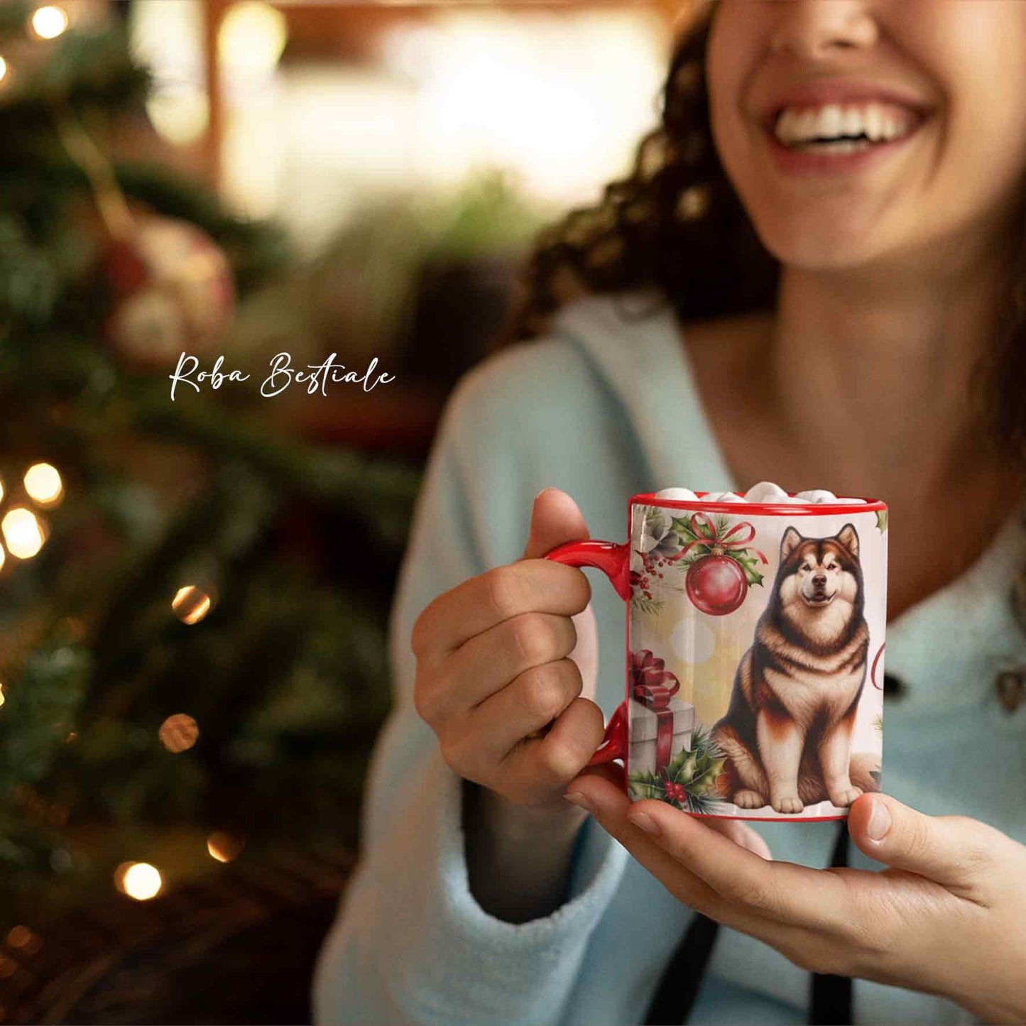 Tazza VINTAGE WINTER - ALASKAN MALAMUTE Zibellino - In Ceramica, con dettagli Rossi - 330 ml