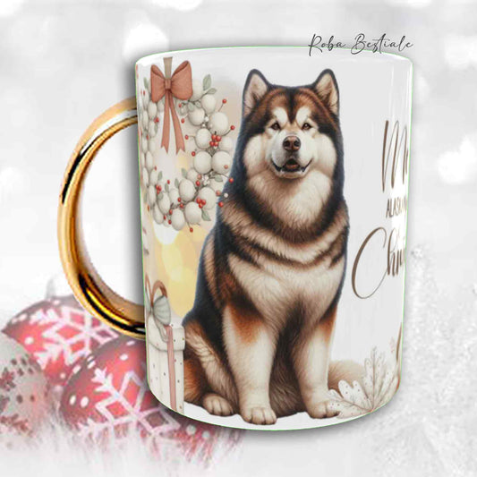 Tazza COZY WINTER - ALASKAN MALAMUTE Zibellino - In Ceramica, con manico color Oro - 330 ml
