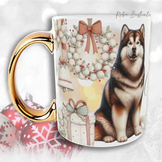 Tazza COZY WINTER - ALASKAN MALAMUTE Zibellino - In Ceramica, con manico color Oro - 330 ml