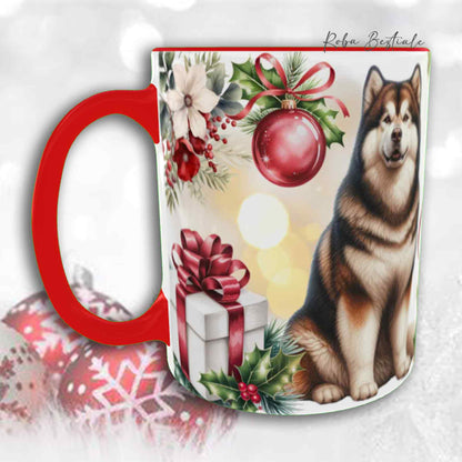 Tazza VINTAGE WINTER - ALASKAN MALAMUTE Zibellino - In Ceramica, con dettagli Rossi - 330 ml