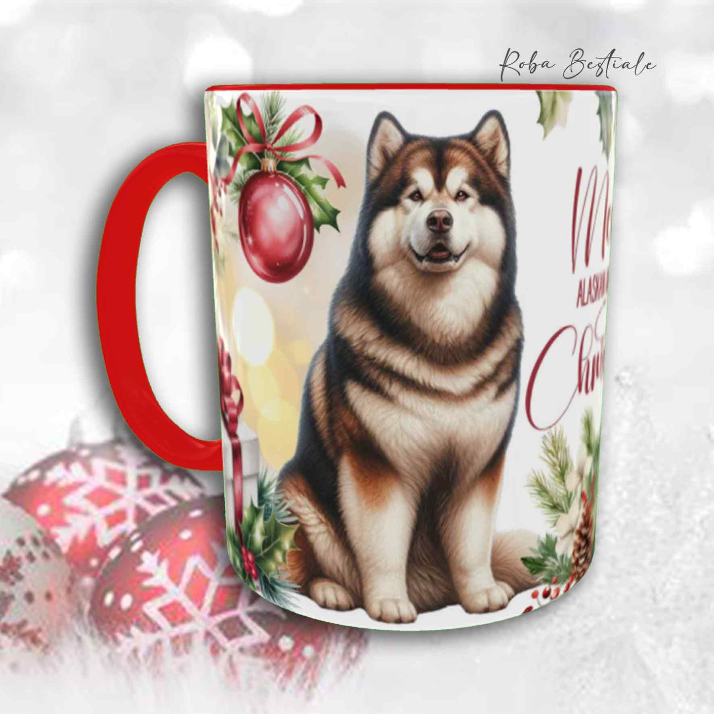 Tazza VINTAGE WINTER - ALASKAN MALAMUTE Zibellino - In Ceramica, con dettagli Rossi - 330 ml