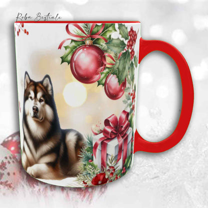 Tazza VINTAGE WINTER - ALASKAN MALAMUTE Zibellino - In Ceramica, con dettagli Rossi - 330 ml