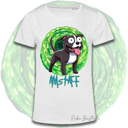 T-Shirt RICK & MORTY - AMERICAN STAFFORDSHIRE TERRIER Nero e Bianco - Bianca, Beige o Nera, Uomo o Donna - dalla XS alla 5XL