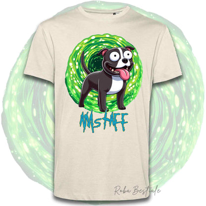 T-Shirt RICK & MORTY - AMERICAN STAFFORDSHIRE TERRIER Nero e Bianco - Bianca, Beige o Nera, Uomo o Donna - dalla XS alla 5XL