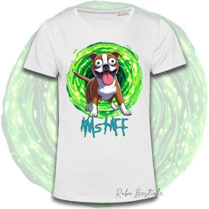 T-Shirt RICK & MORTY - AMERICAN STAFFORDSHIRE TERRIER Rosso e Bianco - Bianca, Beige o Nera, Uomo o Donna - dalla XS alla 5XL