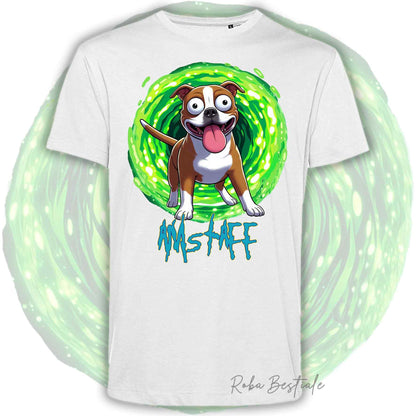 T-Shirt RICK & MORTY - AMERICAN STAFFORDSHIRE TERRIER Rosso e Bianco - Bianca, Beige o Nera, Uomo o Donna - dalla XS alla 5XL